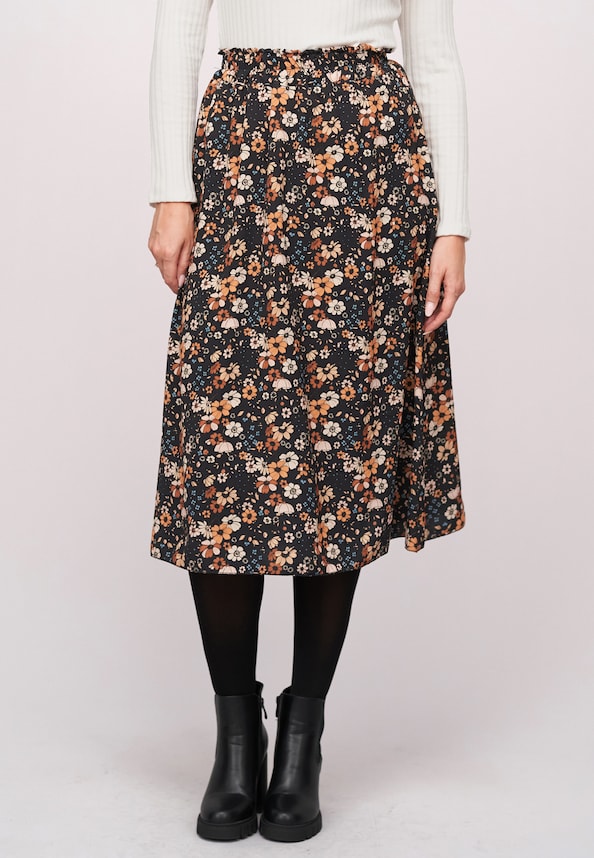 Midi Rock with side slit and flower print-0