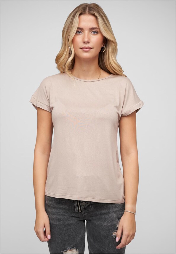 Viskose T-Shirt mit Ärmelumschlag und Rundhals-0