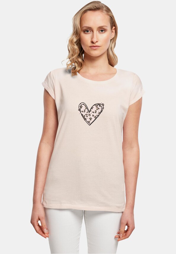 Ladies Valentines Day - Leopard Heart Extended Shoulder Tee-0