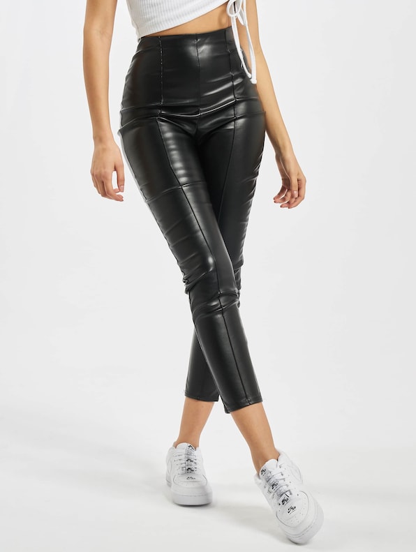 Missguided Faux Leather Pin Tuck Leggings -0