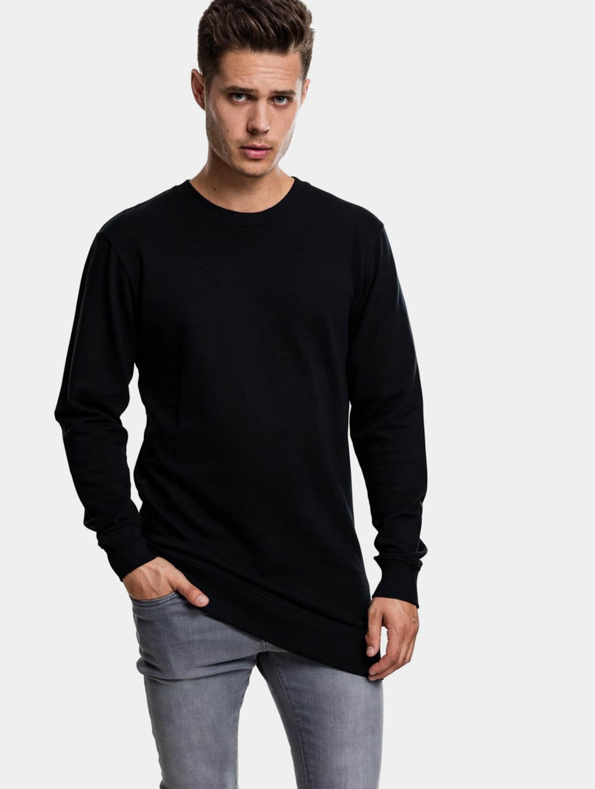 Urban Classics Long Light Fleece Crewneck Mannen op kleur zwart, Maat S