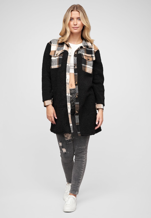 Teddyfell Shacket-Jacke Mantel mit 2 Brusttaschen-4