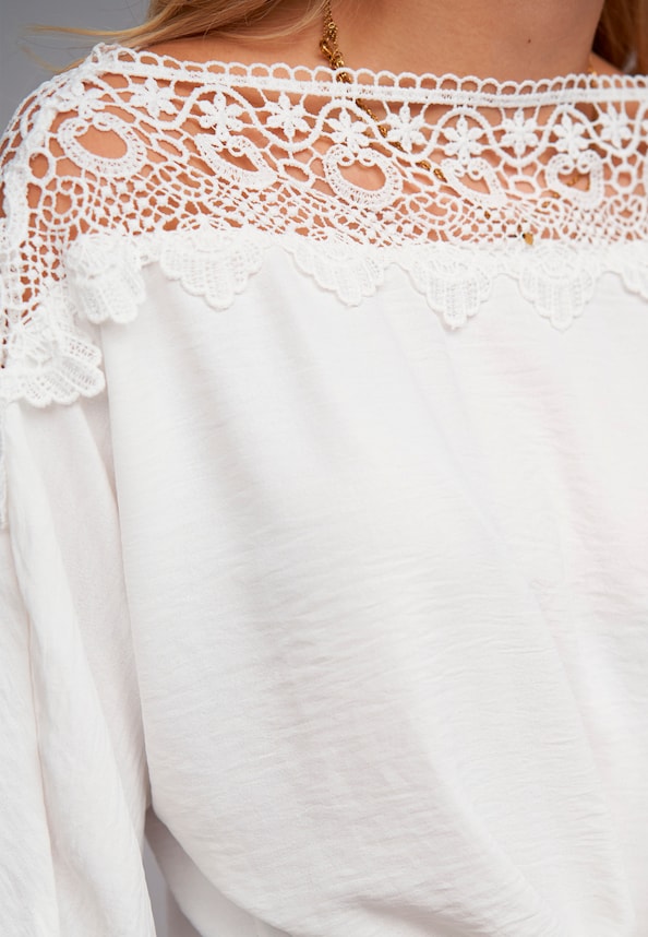 Musselin Top mit Spitzenbesatz und Knoten vorne-5