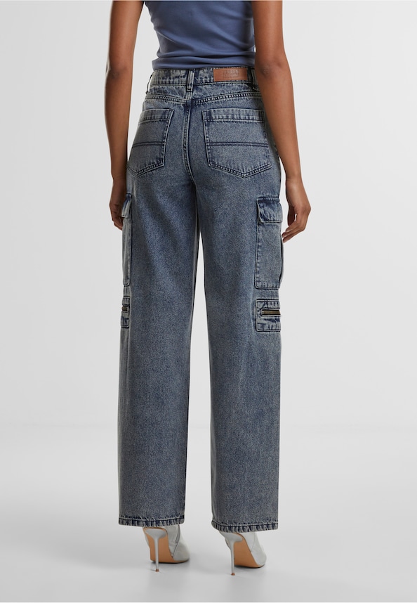 Ladies Loose Utility Denim Pants-1