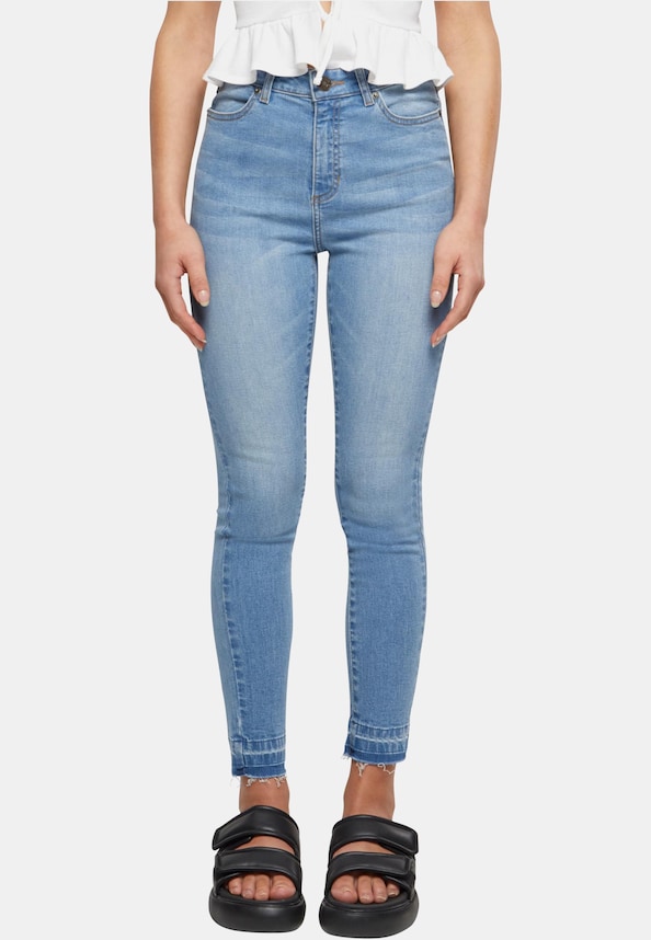 Ladies Skinny High Waist Open Hem Jeans-0