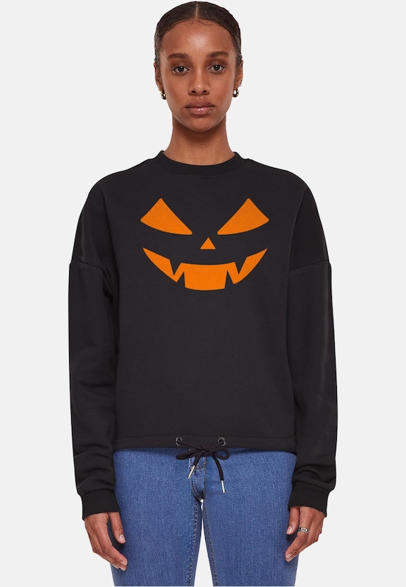 Merchcode Ladies Halloween - Pumpkin Face Oversize Crewneck-0