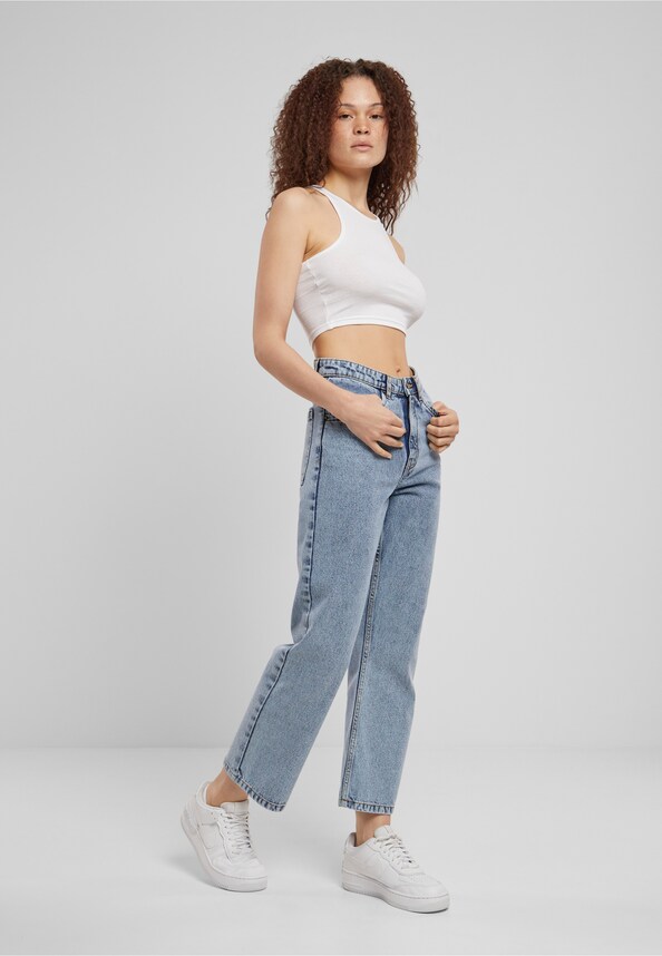 Ladies Cropped Straight Leg Denim Pants-4