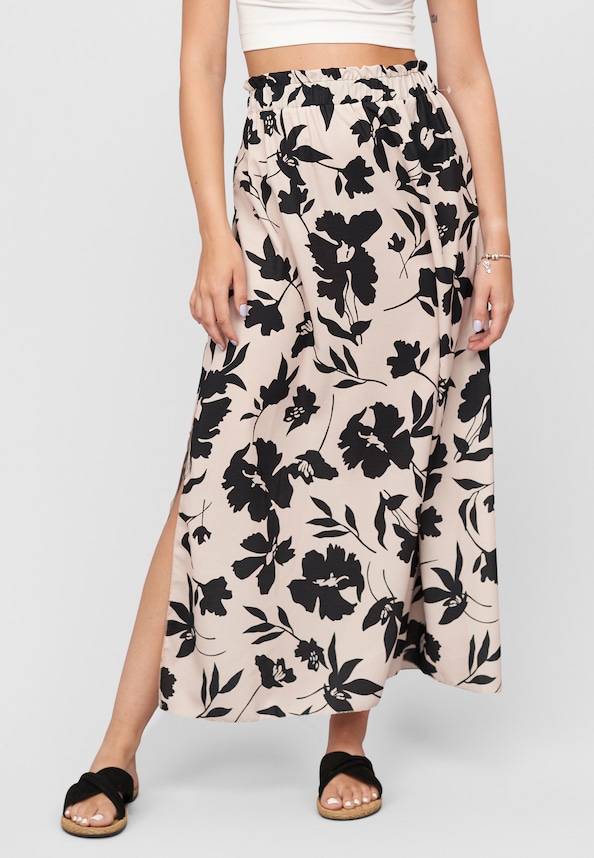 Maxi Skirt with side slit and floral print-0