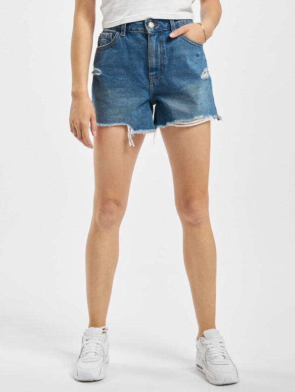 Pieces pcAva Mid Waist Destroy Shorts Medium Blue-2