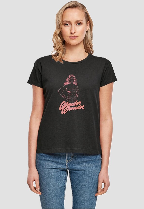Ladies - Wonder Woman Pink Outline - T-Shirt-0