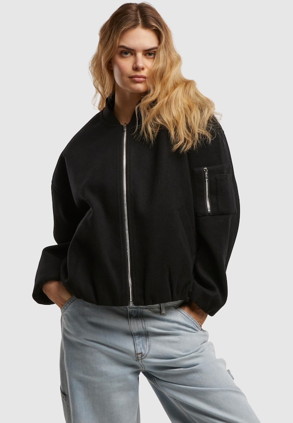 Ladies Faux Wool Bomber Jacket-0