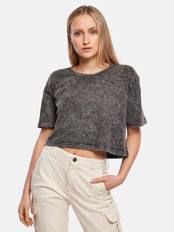 Ladies Acid Washed Cropped Tee-0