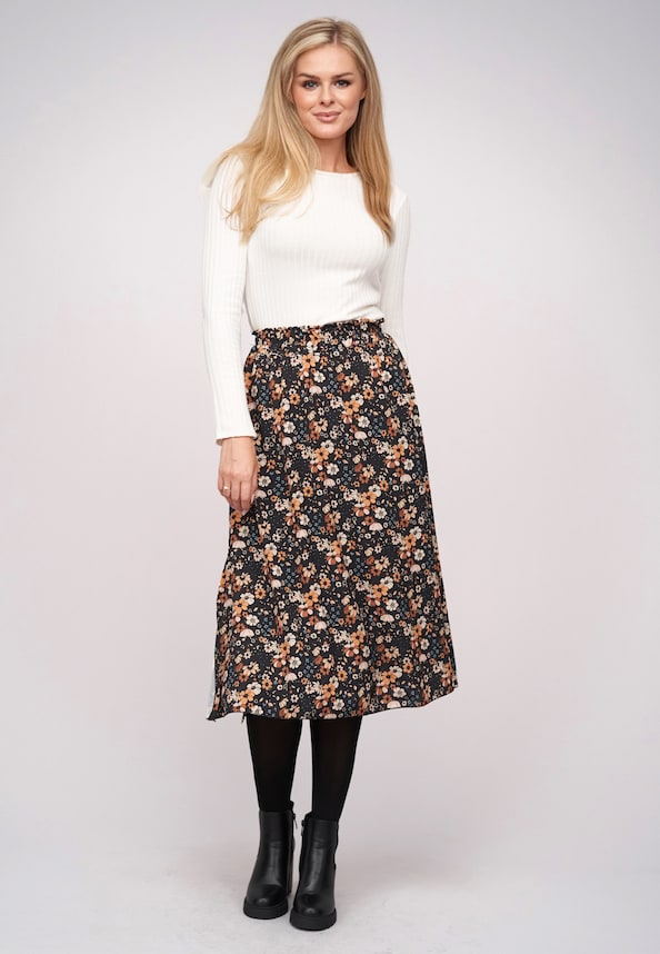Midi Rock with side slit and flower print-4