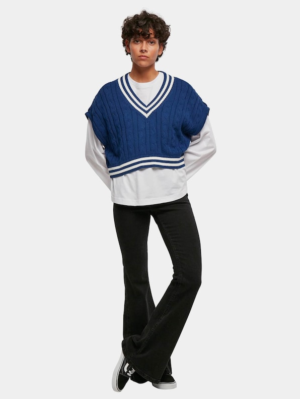 Ladies Cropped Knit College Slipover -4