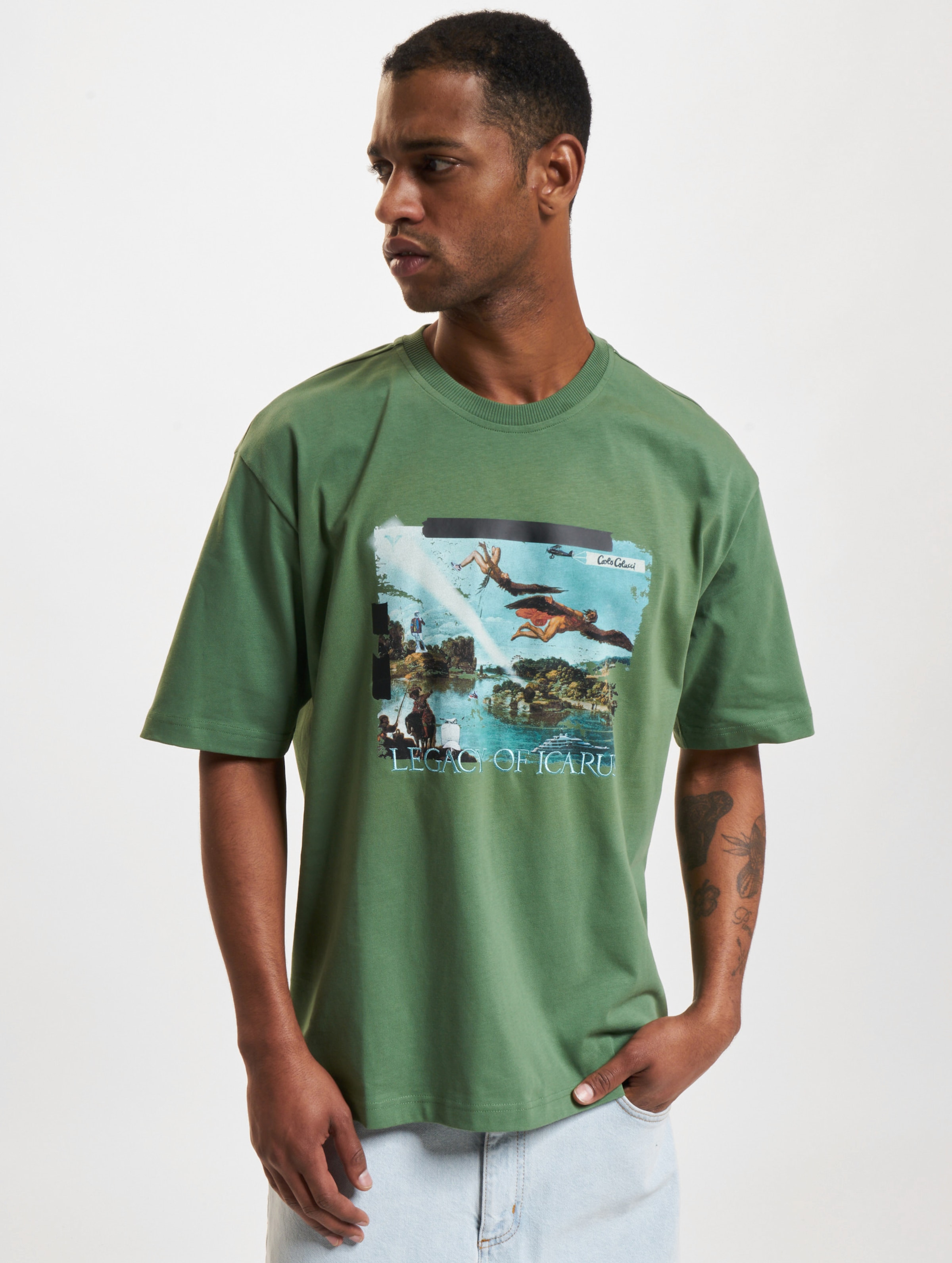 Carlo Colucci Icarus T-Shirt Mannen op kleur groen, Maat XL