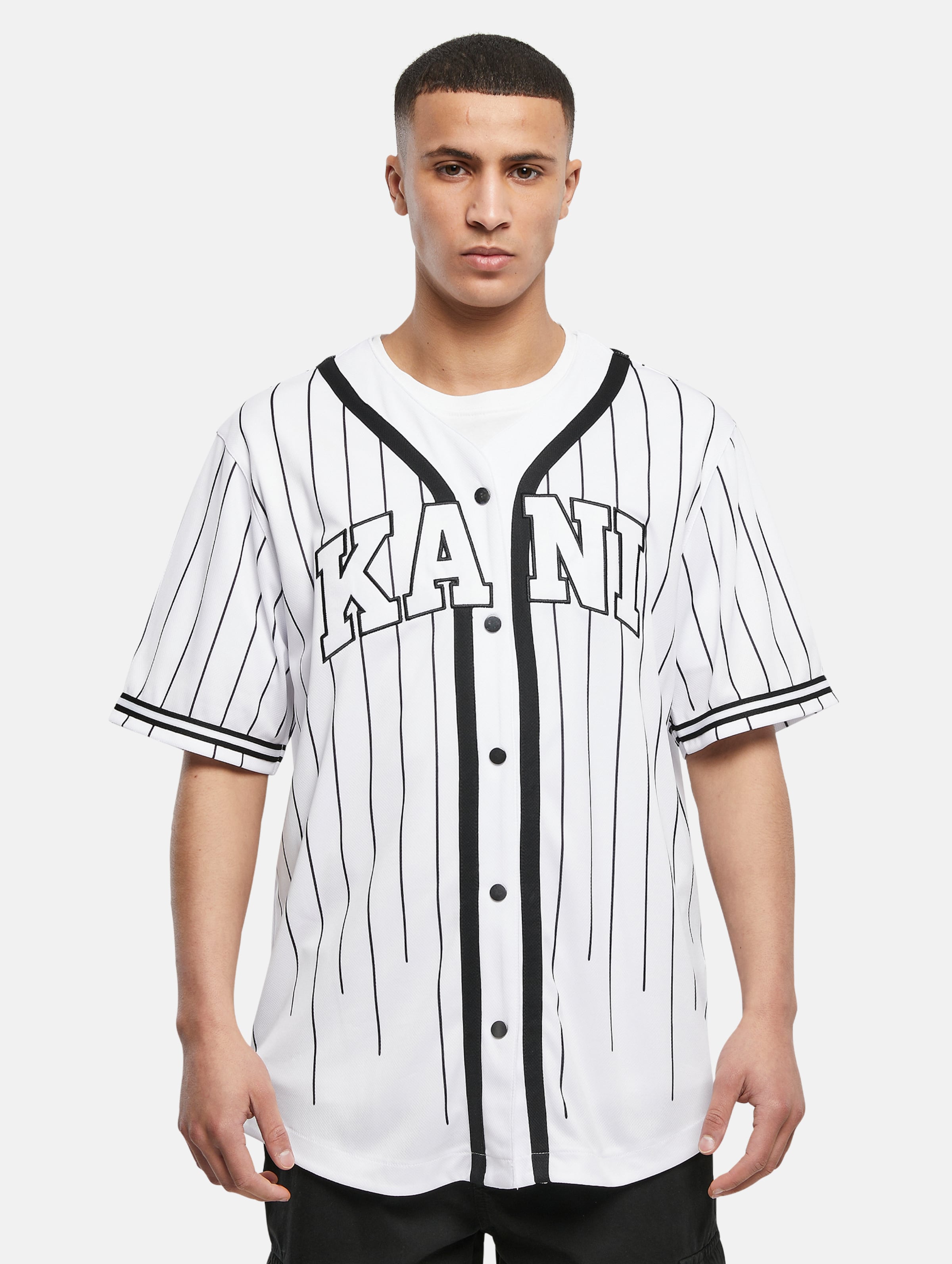 Karl Kani Serif Pinstripe Baseball Shirt Männer,Unisex op kleur wit, Maat S