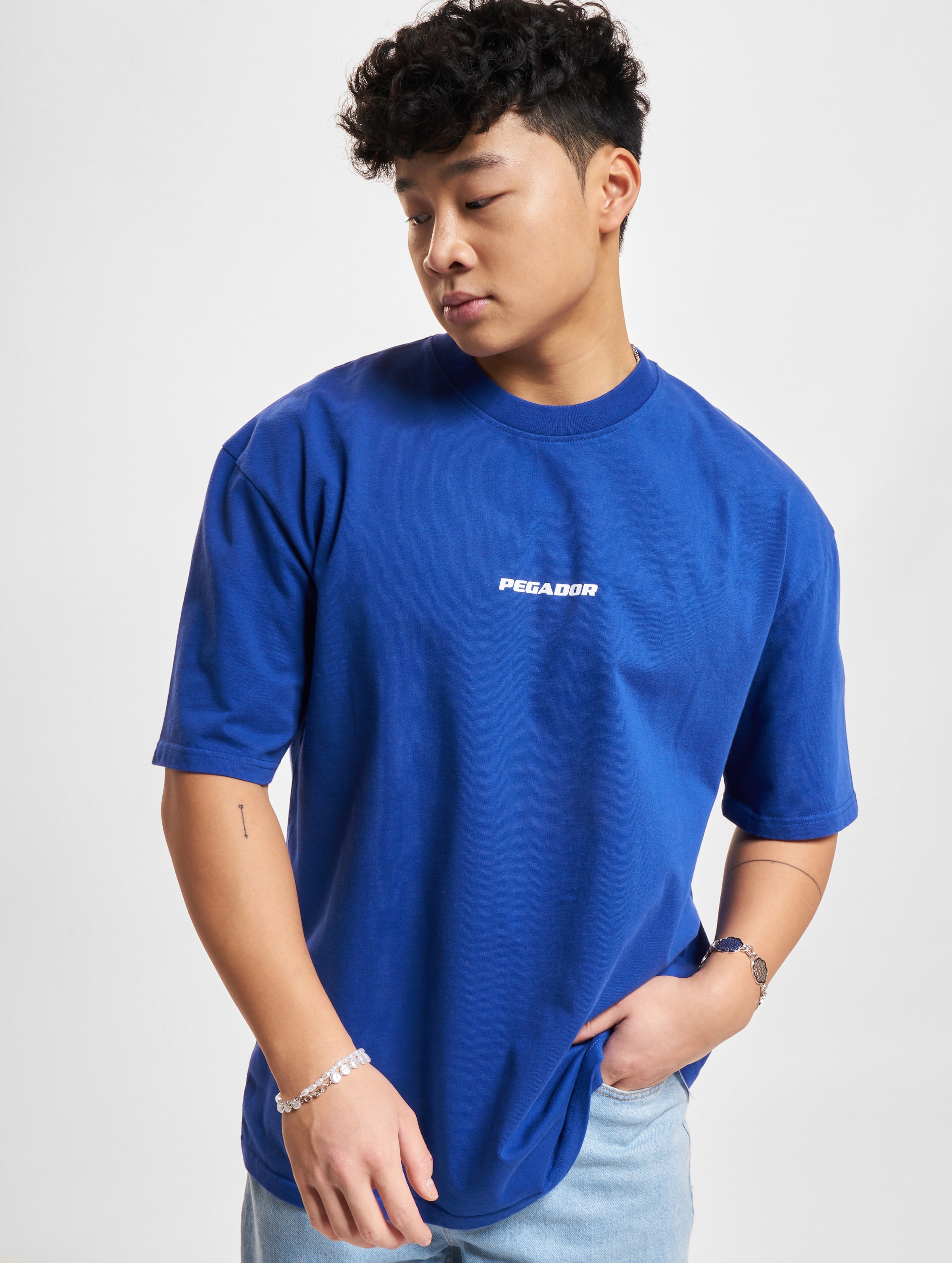PEGADOR Colne Logo Oversized T-Shirt Mannen op kleur blauw, Maat S