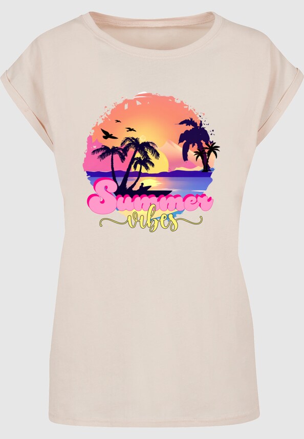 Ladies Summer Vibes Sunset Extended Shoulder Tee-4