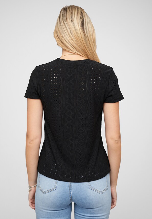 T-Shirt mit Lochmuster und Rundhals-1