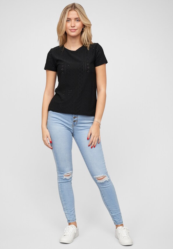T-Shirt mit Lochmuster und Rundhals-5