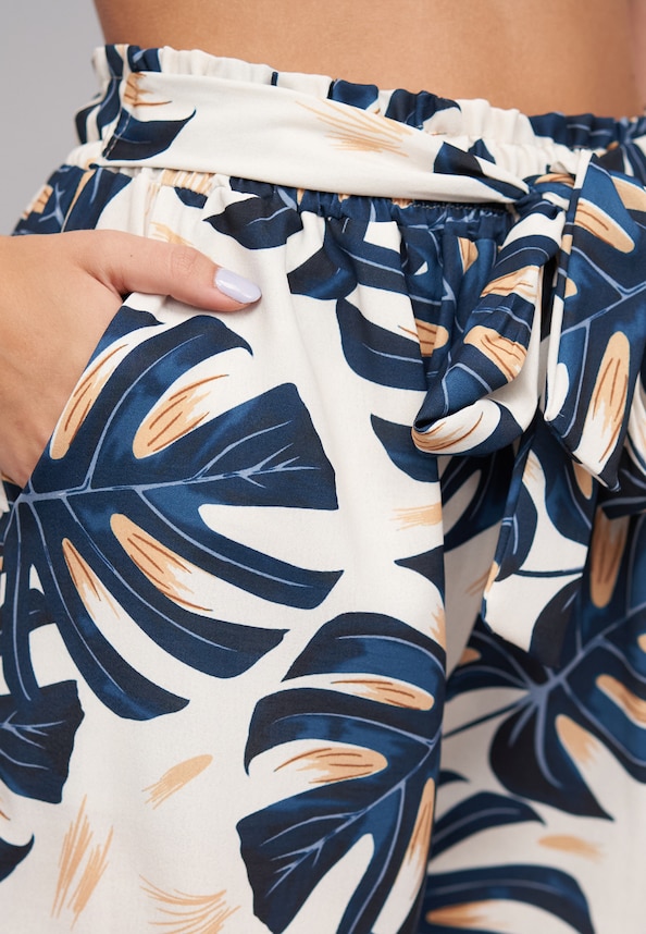 Paperbag Shorts with tie belt and palm print-5