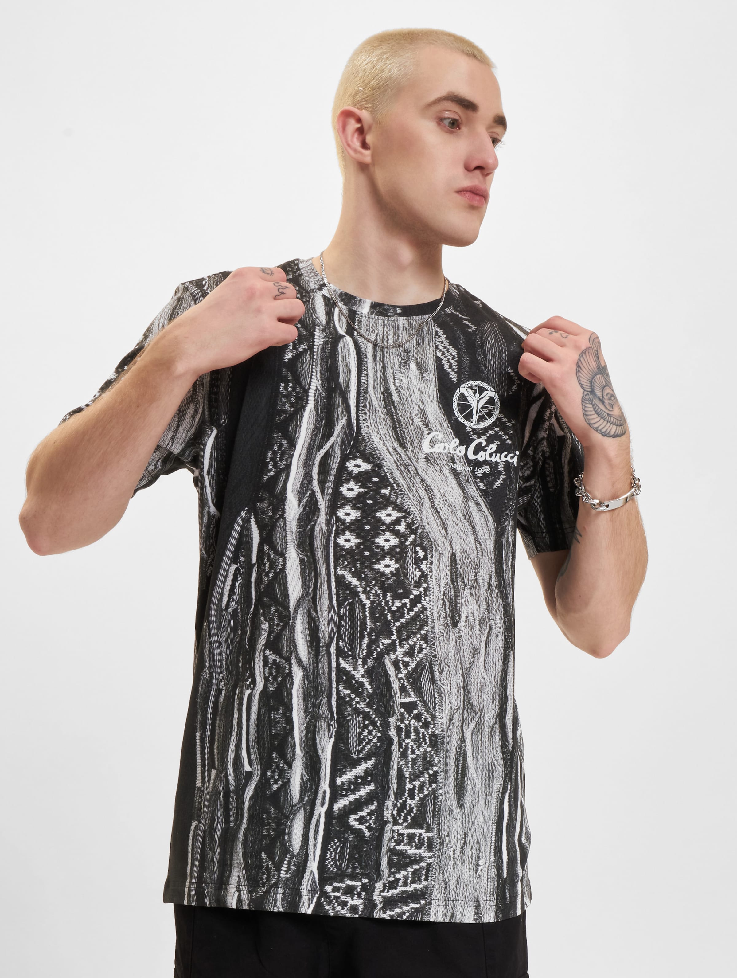 Carlo Colucci Allover T-Shirts Mannen op kleur grijs, Maat XL