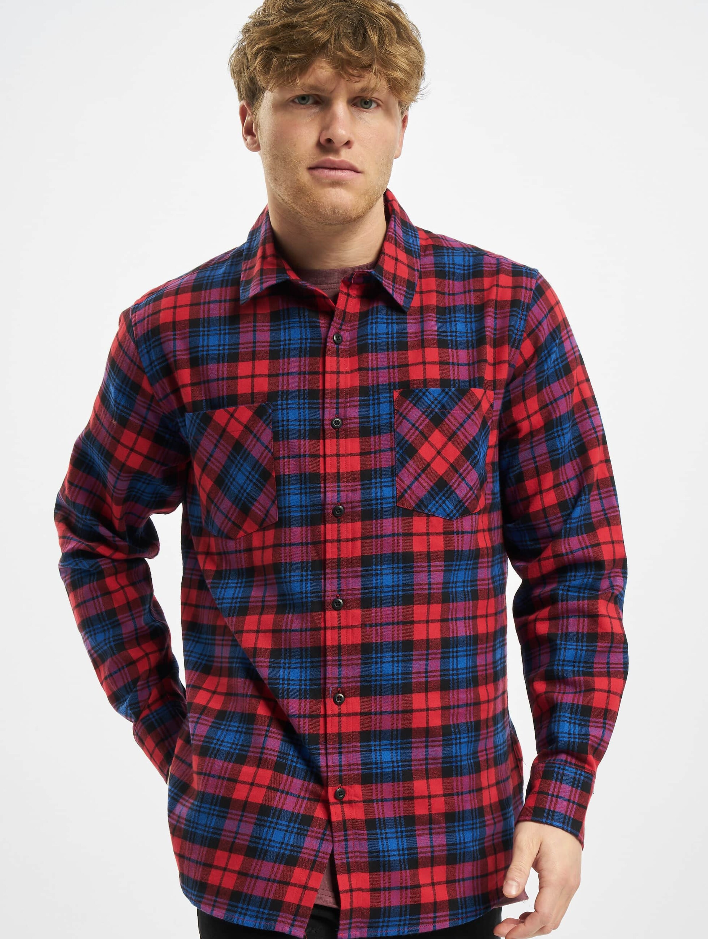 Urban Classics Overhemd -S- Checked Flanell Rood/Blauw