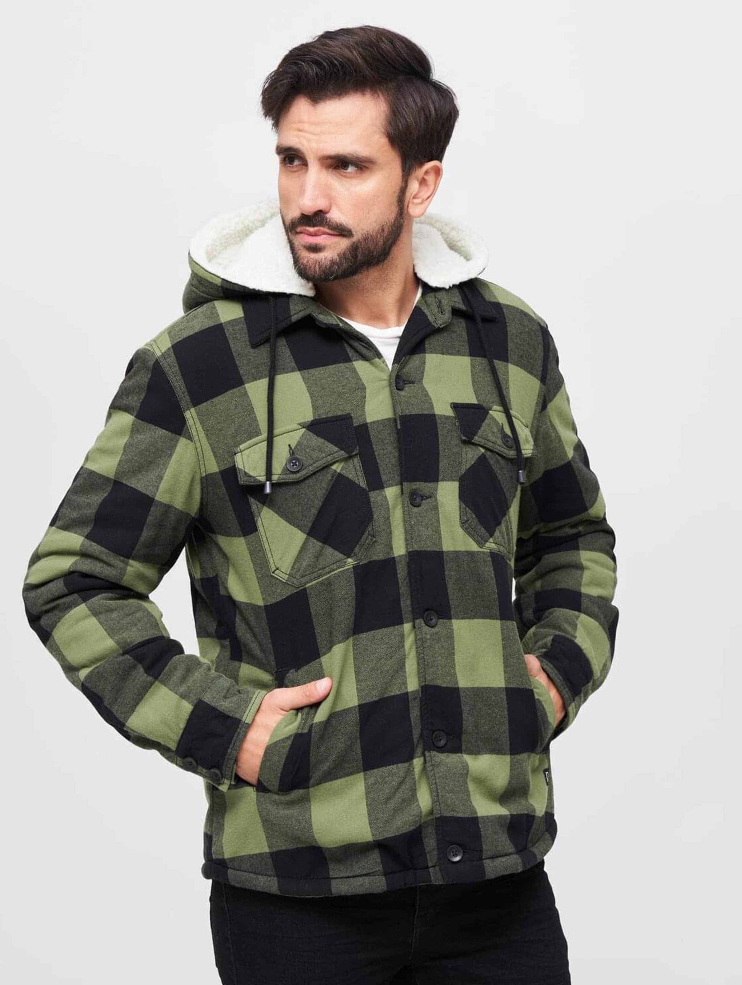 Urban Classics Jacket -6XL- Lumberjacket Zwart/Groen