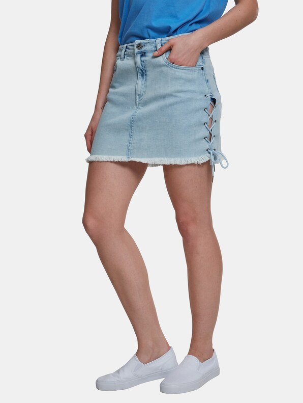 Ladies Denim Lace Up Skirt-0