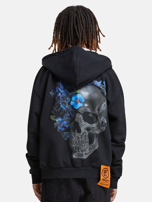 Forgotten Faces Flowered Skull Heavy Oversize Zip Hoodies-1