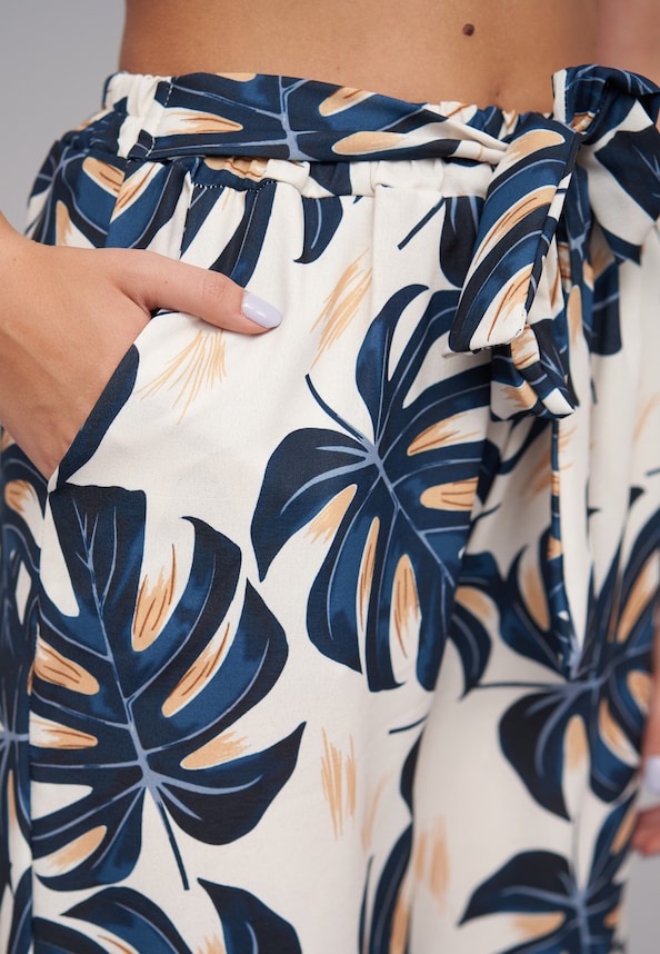 Summer Pants with palm print and tie belt-5