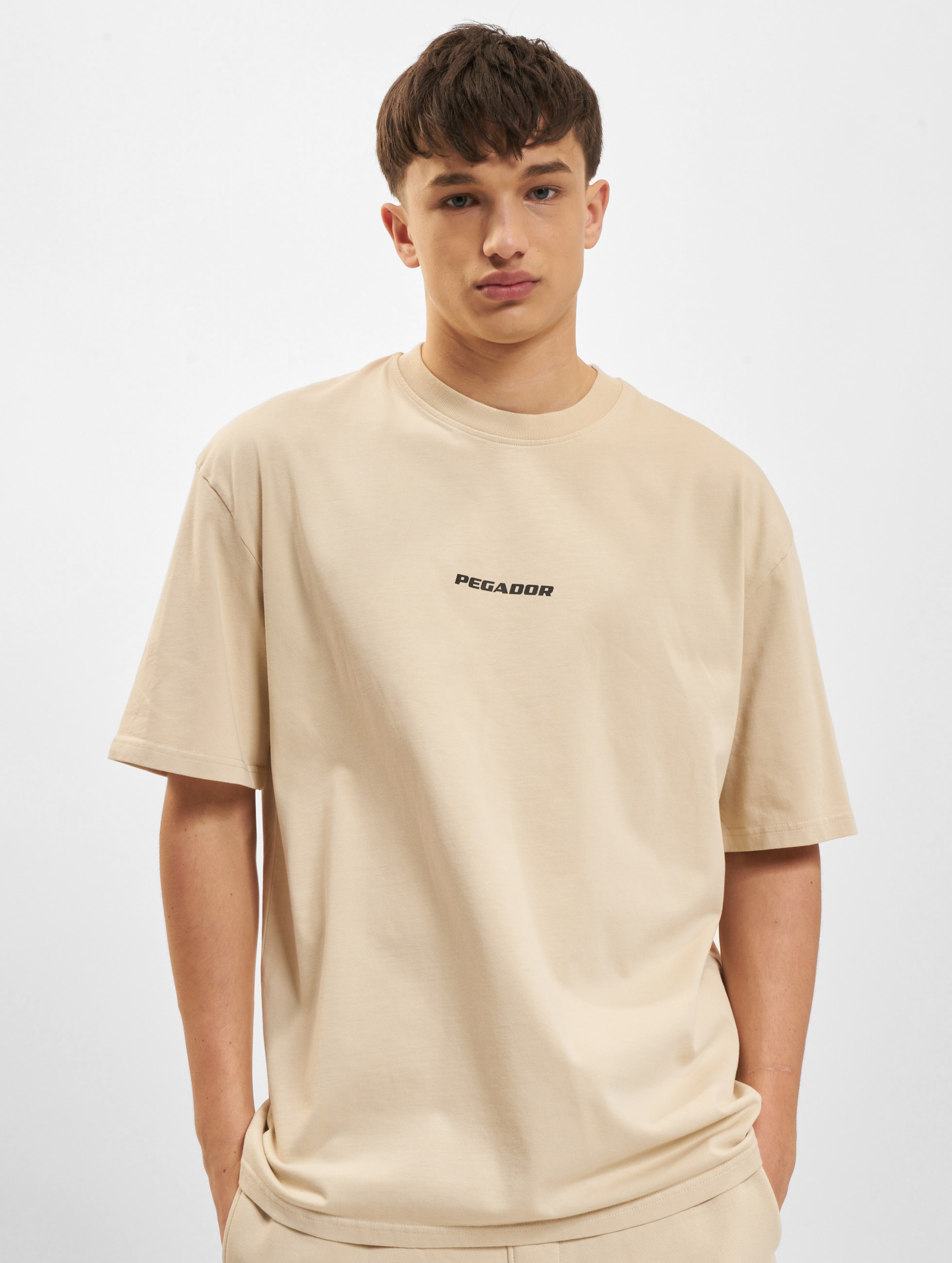 PEGADOR Colne Logo Oversized T-Shirts Mannen op kleur beige, Maat XXL