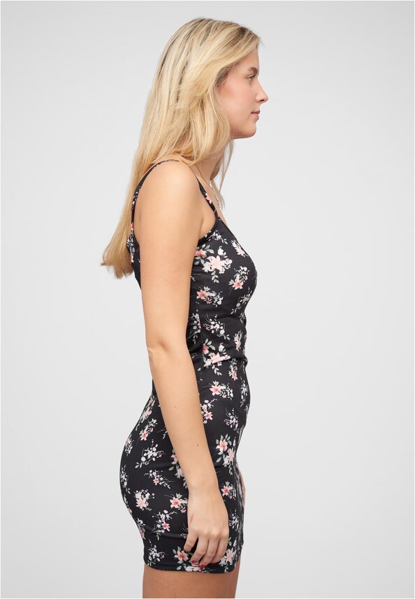 Kurzes Viskose Trägerkleid mit Blumen Print-3