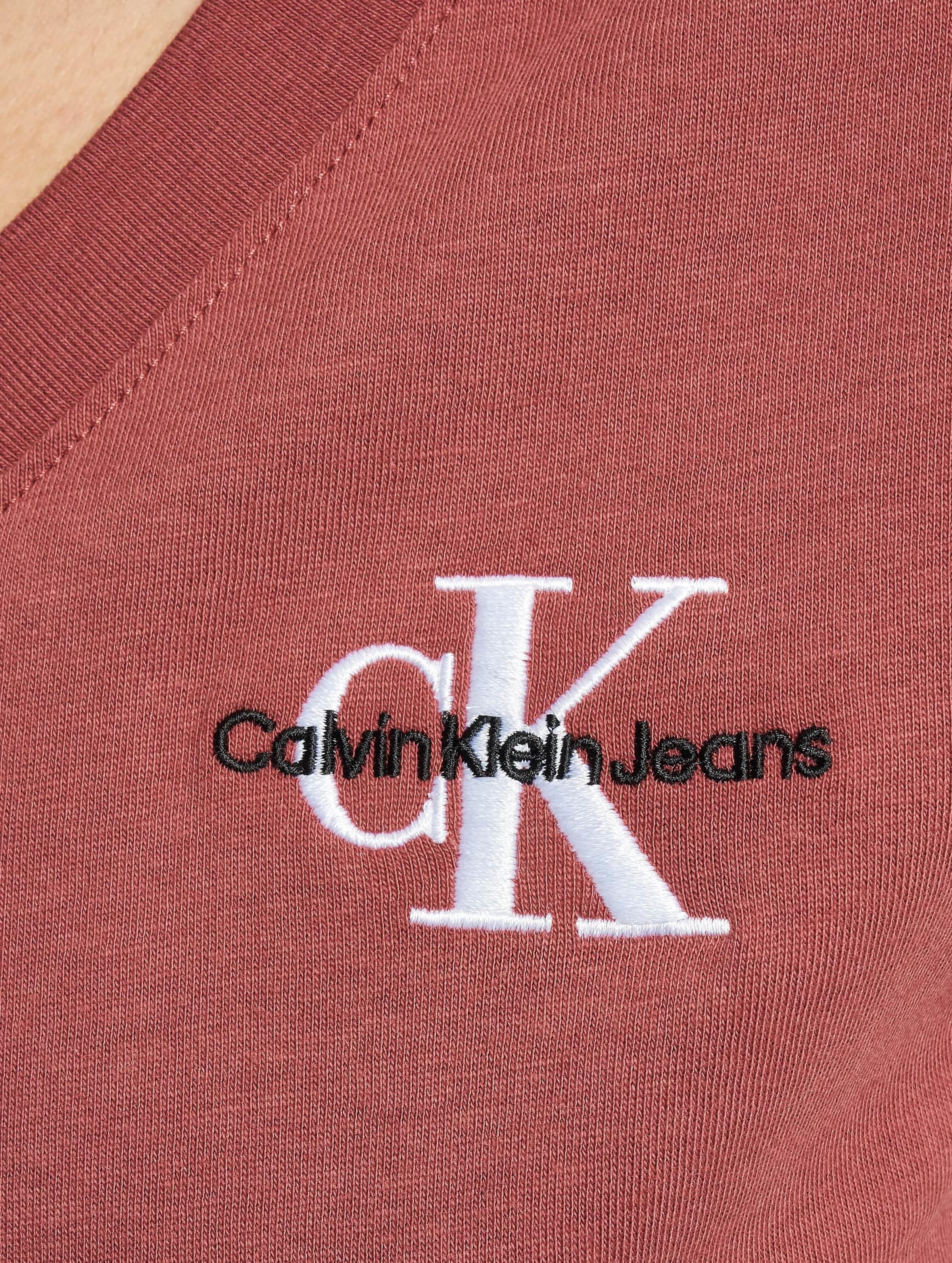 Calvin Klein Monogram Logo Slim V Neck T Shirt Terracotta