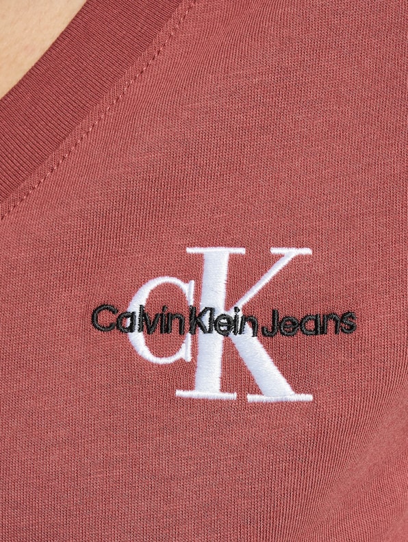 Calvin Klein Monogram Logo Slim V-Neck T-Shirt Terracotta-3