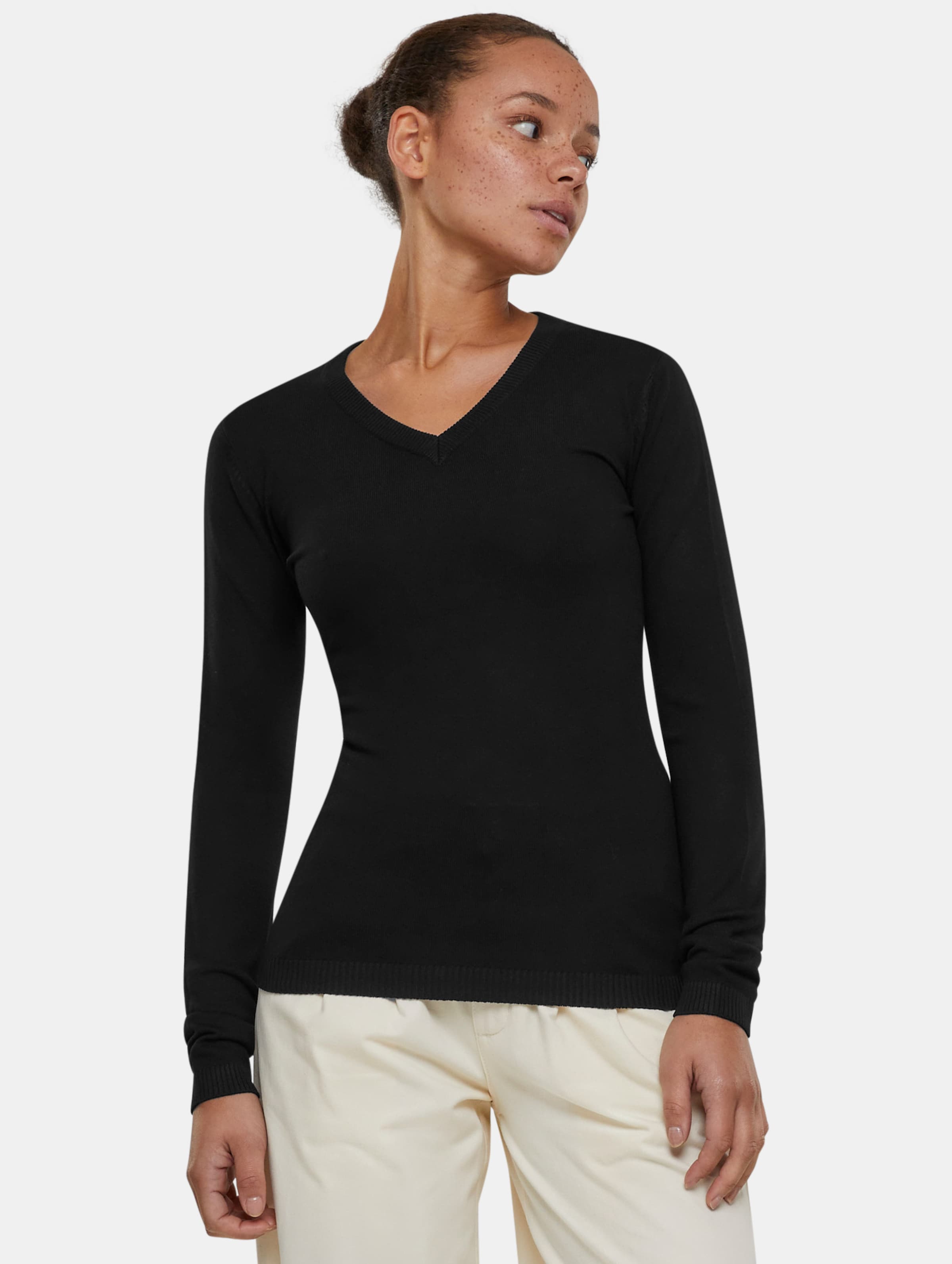 Urban Classics Ladies Knitted V-Neck Longsleeves Vrouwen op kleur zwart, Maat 4XL