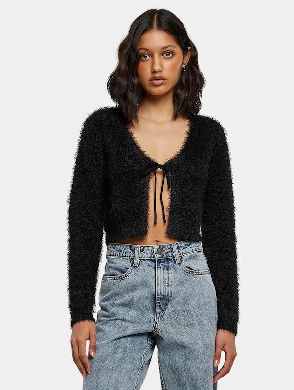 Urban Classics Ladies Tied Cropped Feather Cardigan-0