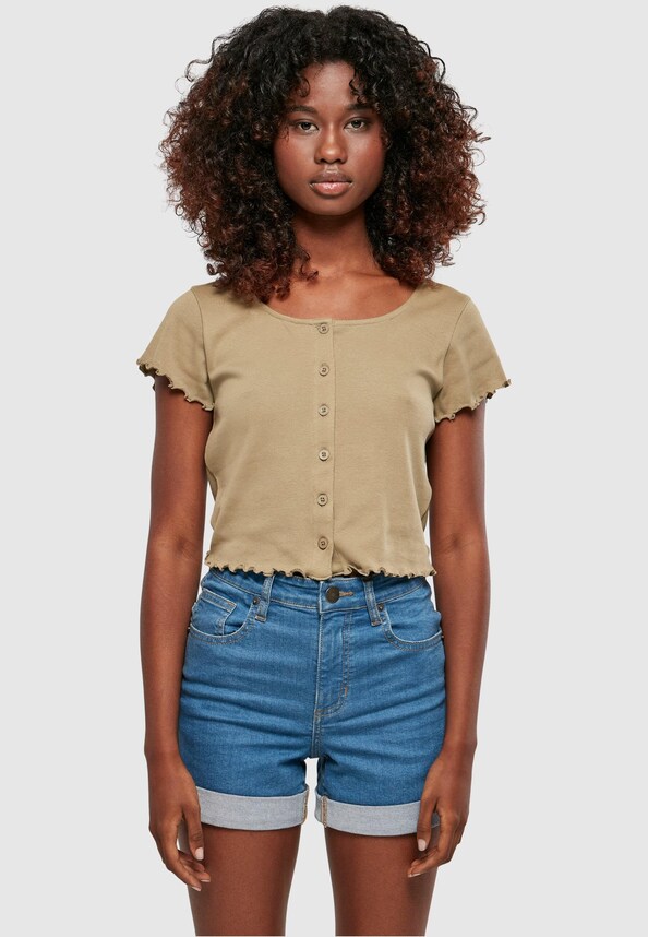 Ladies Cropped Button Up Rib -2