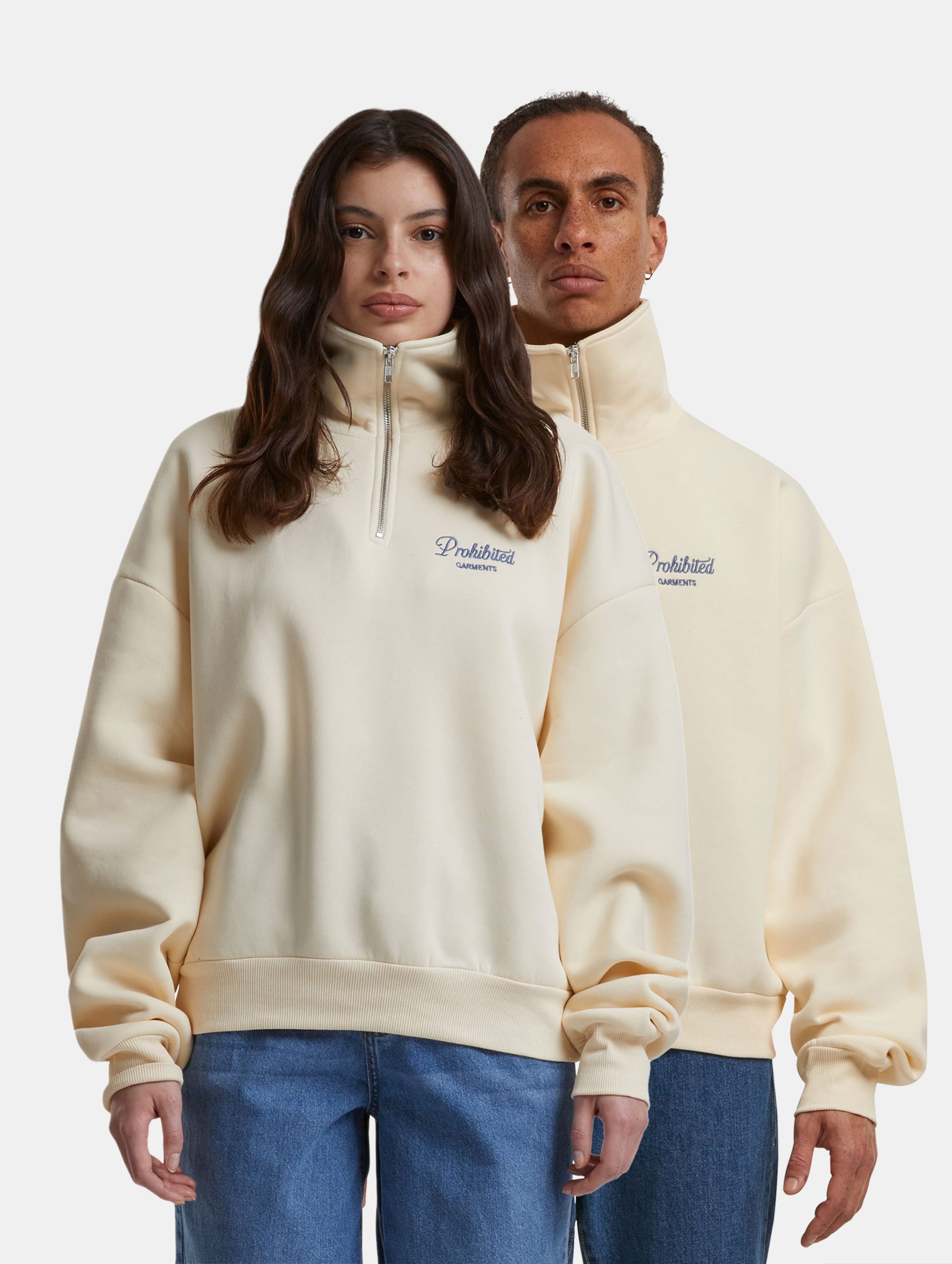 Prohibited PB Garment Half Zip Pullover Frauen,Männer,Unisex op kleur beige, Maat L
