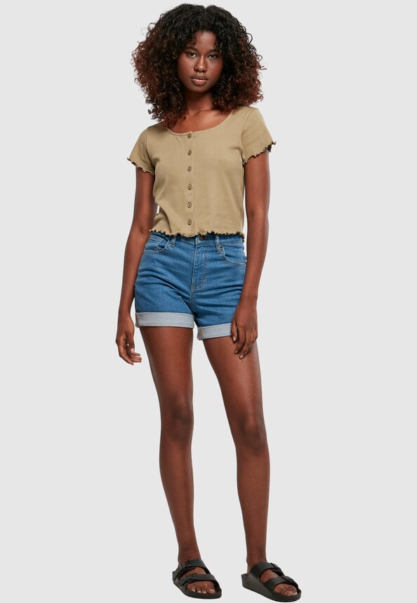Ladies Cropped Button Up Rib -3