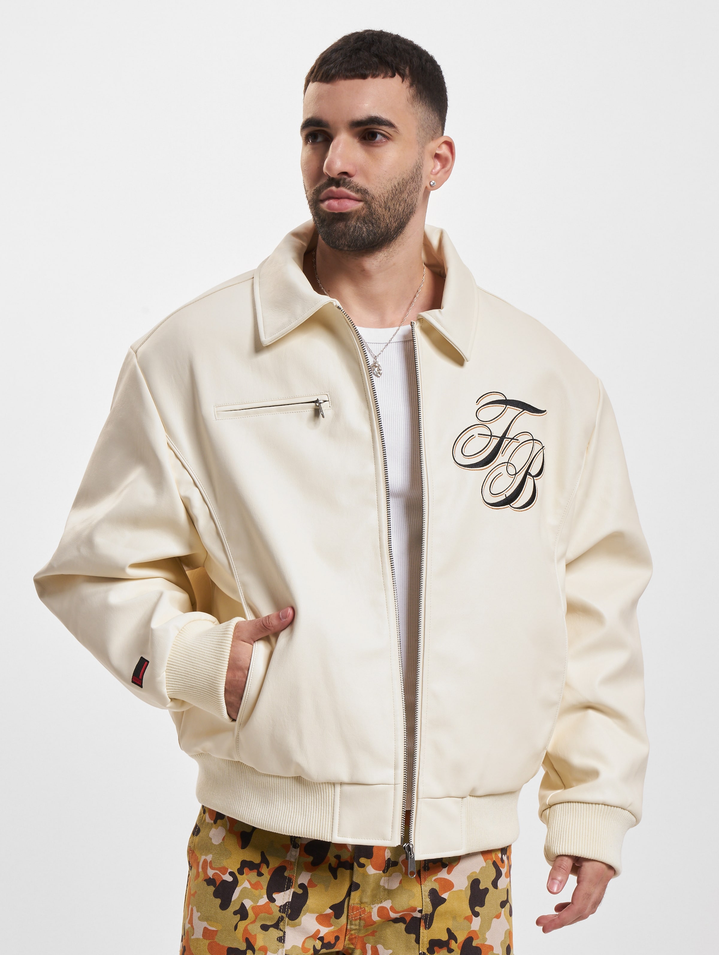 Fubu Initials Leather Coach Jacket Mannen op kleur wit, Maat L