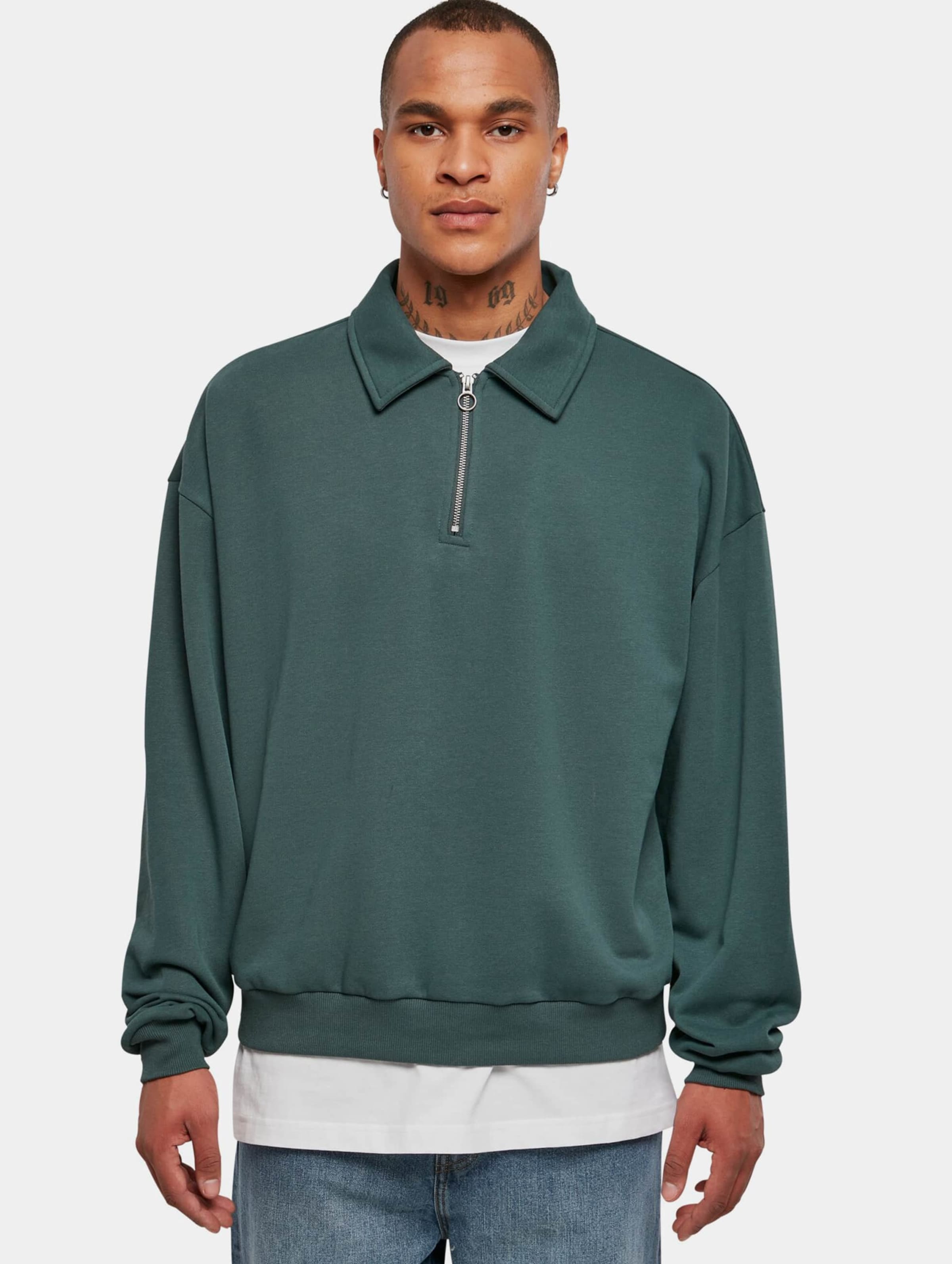 Urban Classics Crewneck sweater/trui -5XL- Shirt Collar Groen