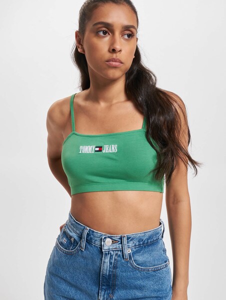 Tommy Jeans bandeau scarf crop top in green gingham