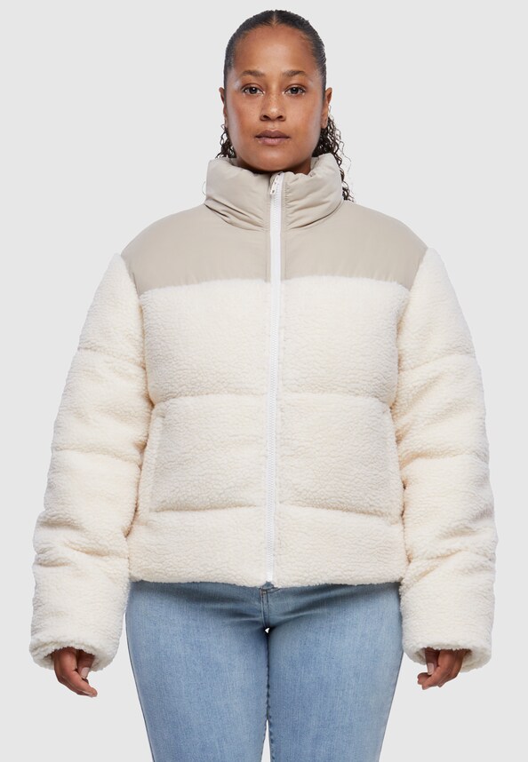 Ladies Short Sherpa Mix Puffer Jacket-15