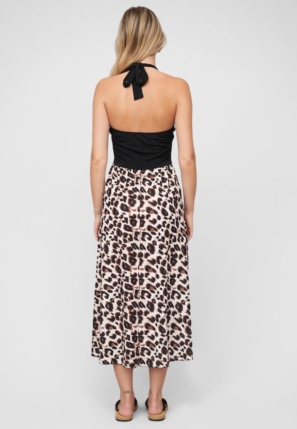 Maxi Neckholder-Dress with leo print-1