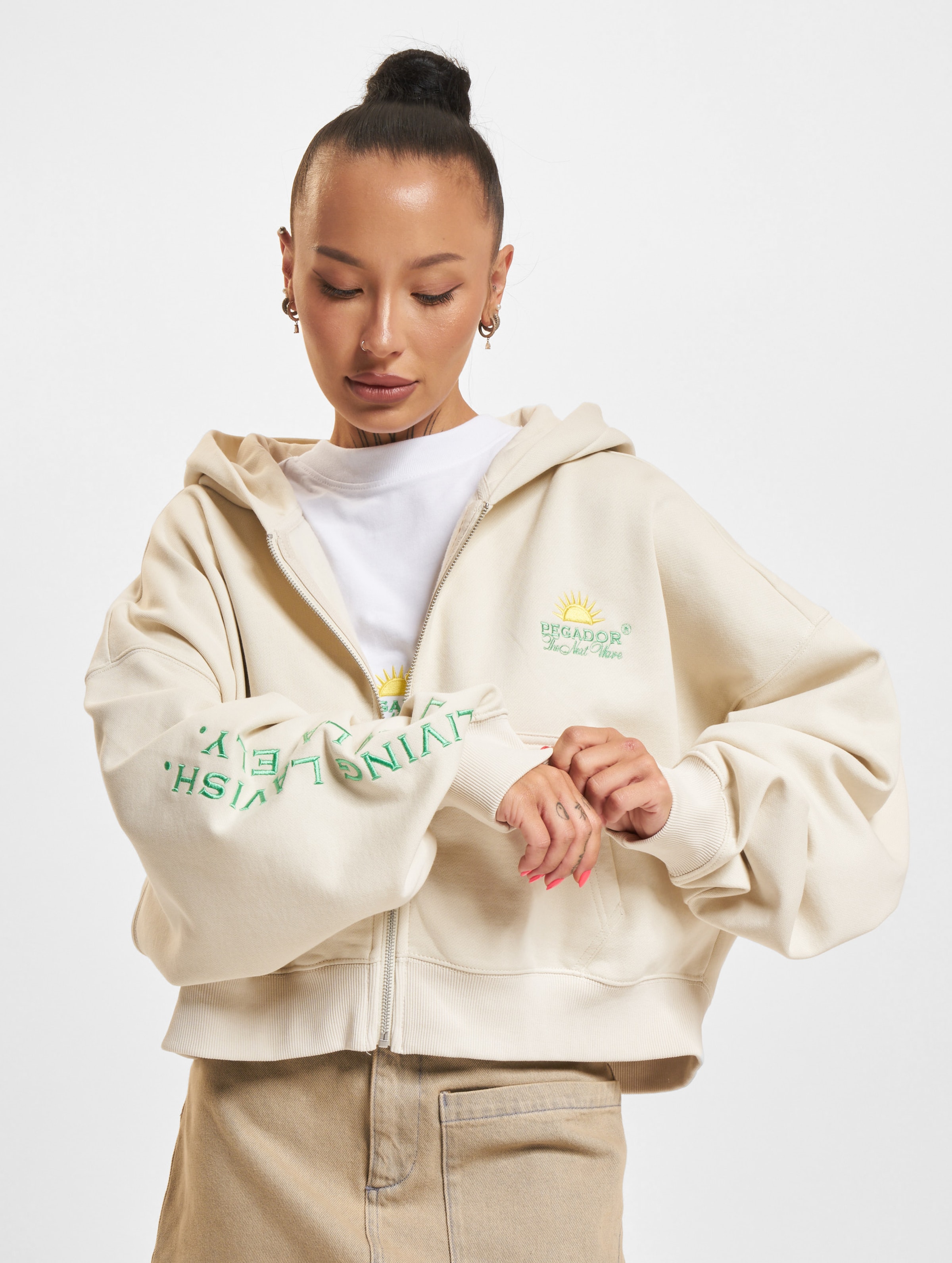 PEGADOR Pegador Flora Logo Cropped Sweat Jacket Frauen,Unisex op kleur beige, Maat M