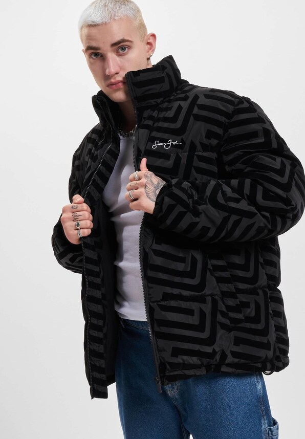JM233-016-1 SJ Script Logo Geometric Aop Puffer Jacket-0