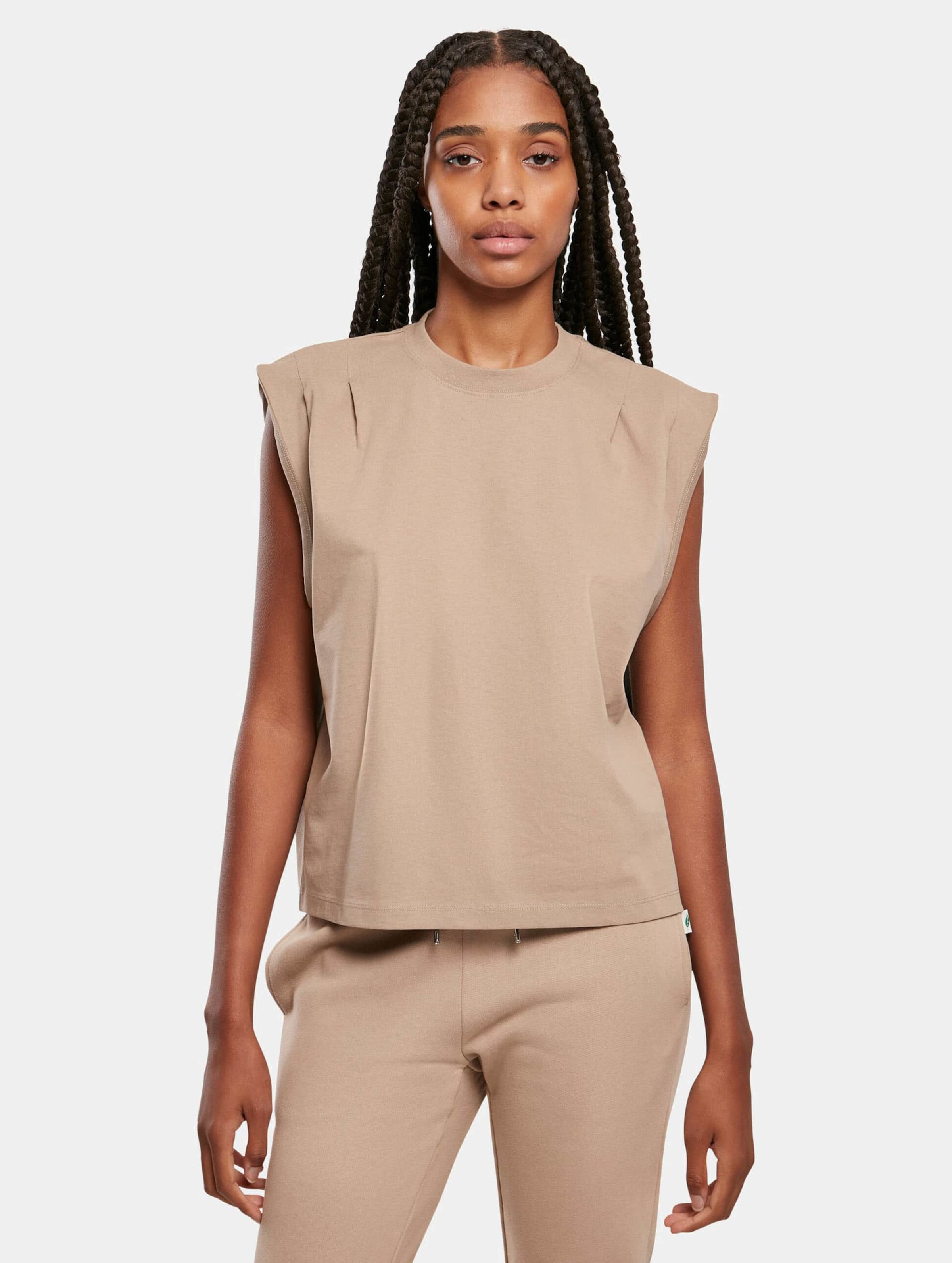 Beige padded shoulder online top