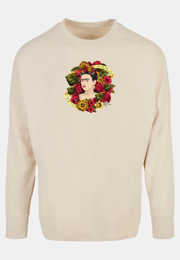 Ladies Frida Kahlo - Much flowers Oversized Cut On Sleeve Longsleeve-0