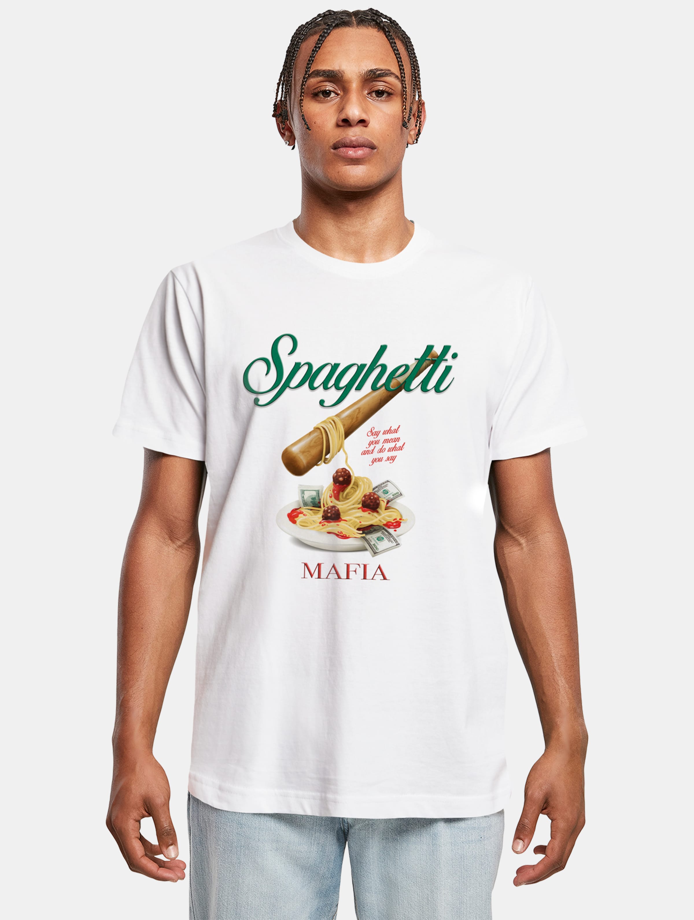 Mister Tee Spaghetti Mafia T-Shirts Männer,Unisex op kleur wit, Maat M